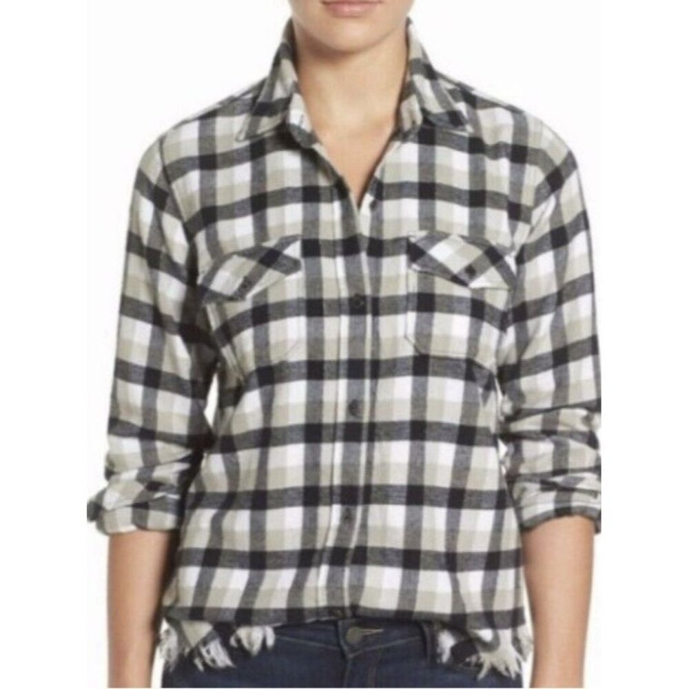 Current Elliott Shirt Sz 2/S The Perfect Shirt Black Grey White Simon Plaid New